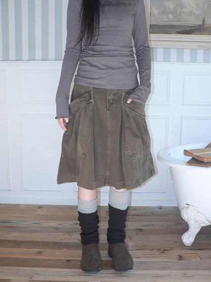 ang project Pleated Washed Distressed Pockets Vintage Women&