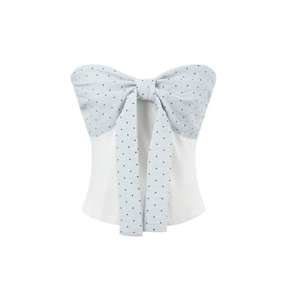 7Shiftin Polka Dot Bow Cropped Three Piece High Waist Sleeveless Women Top &amp; Pants Sets