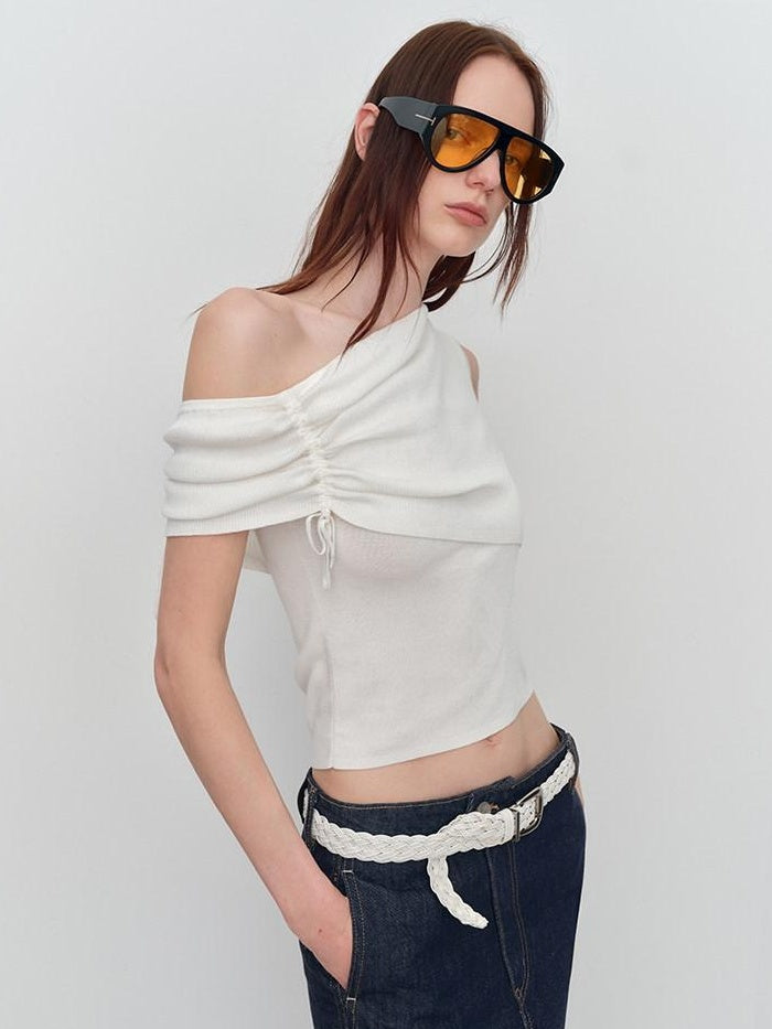 RUN TO THE FUTURE Original Asymmetric One Shoulder Slim Short Tshirt Black White Women Crop Tops