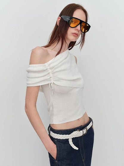 RUN TO THE FUTURE Original Asymmetric One Shoulder Slim Short Tshirt Black White Women Crop Tops