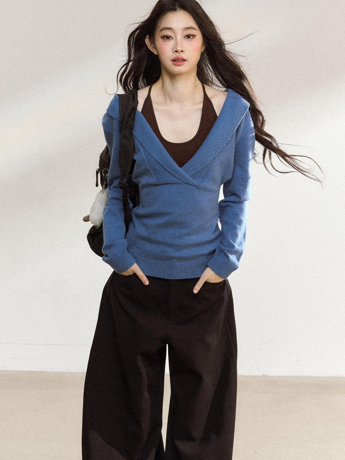 7Shiftin Soft Modal Acrylic Blend Casual V-neck Pullover Long Sleeve Women Knit Sweaters