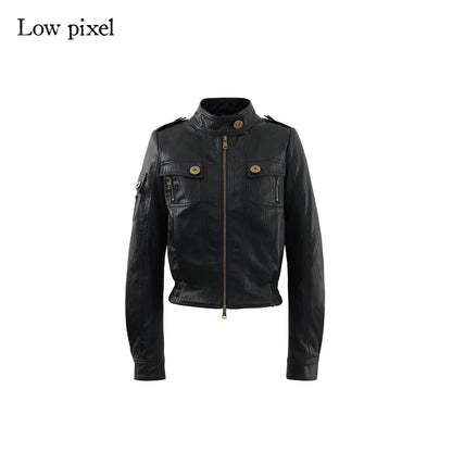 Low_pixel_Insulated_Waist_Cinch_Workwear_Multipocket_Lapel_Zip_Black_Women_Leather_Jackets_MISSTT