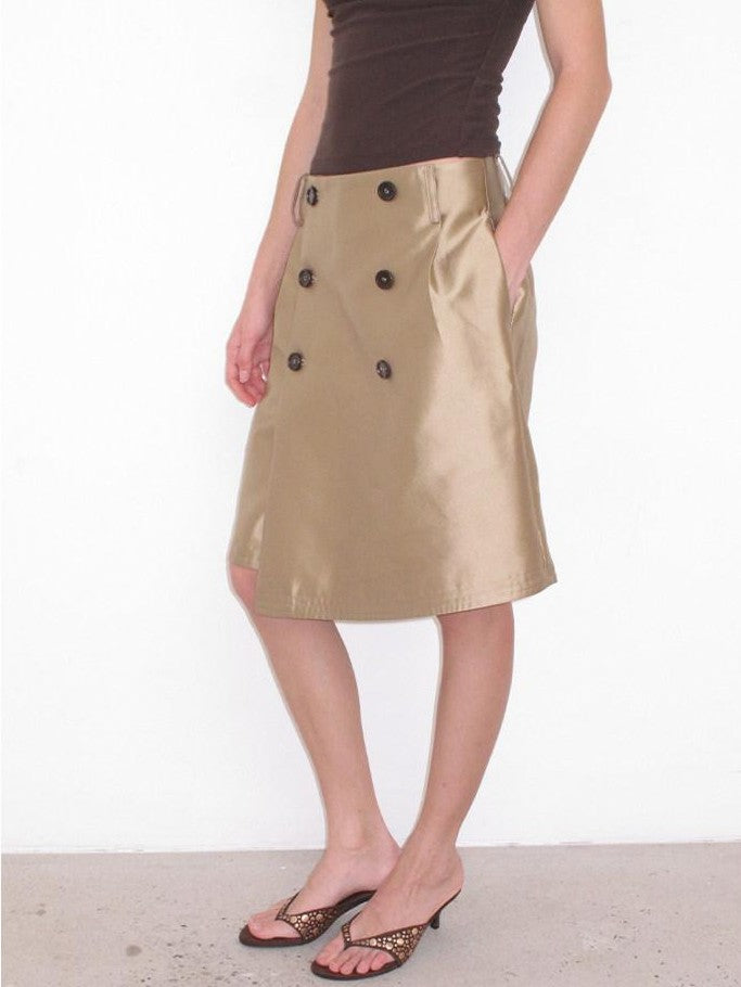 Mito de dar Champagne Gold Button Front A Line Silky Women&