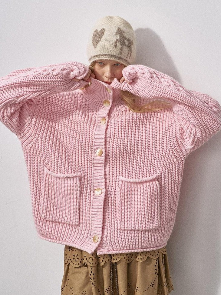 DIDDI MODA Sakura Pink Chunky Cable Knit Women&