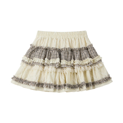 ALL iN plan Ruffle Cake Style Flared Mid Waist Women Cotton Blend Cream Tiered Skirts