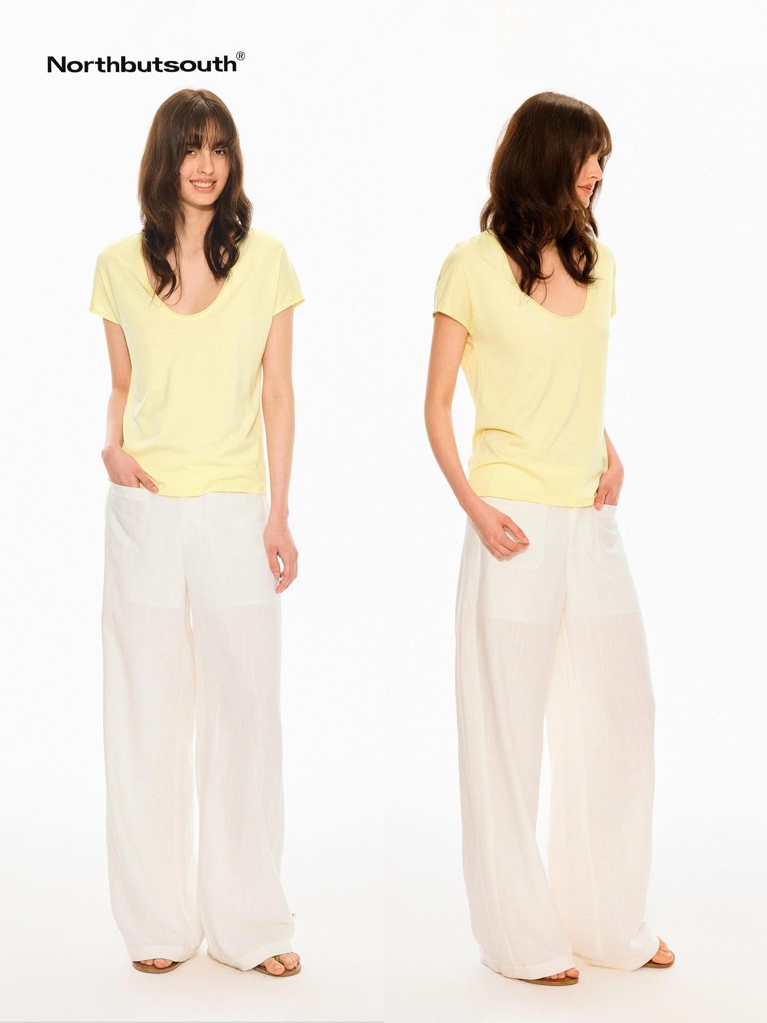 Northbutsouth Multicolor Rolled Hem U Neck Loose Women&