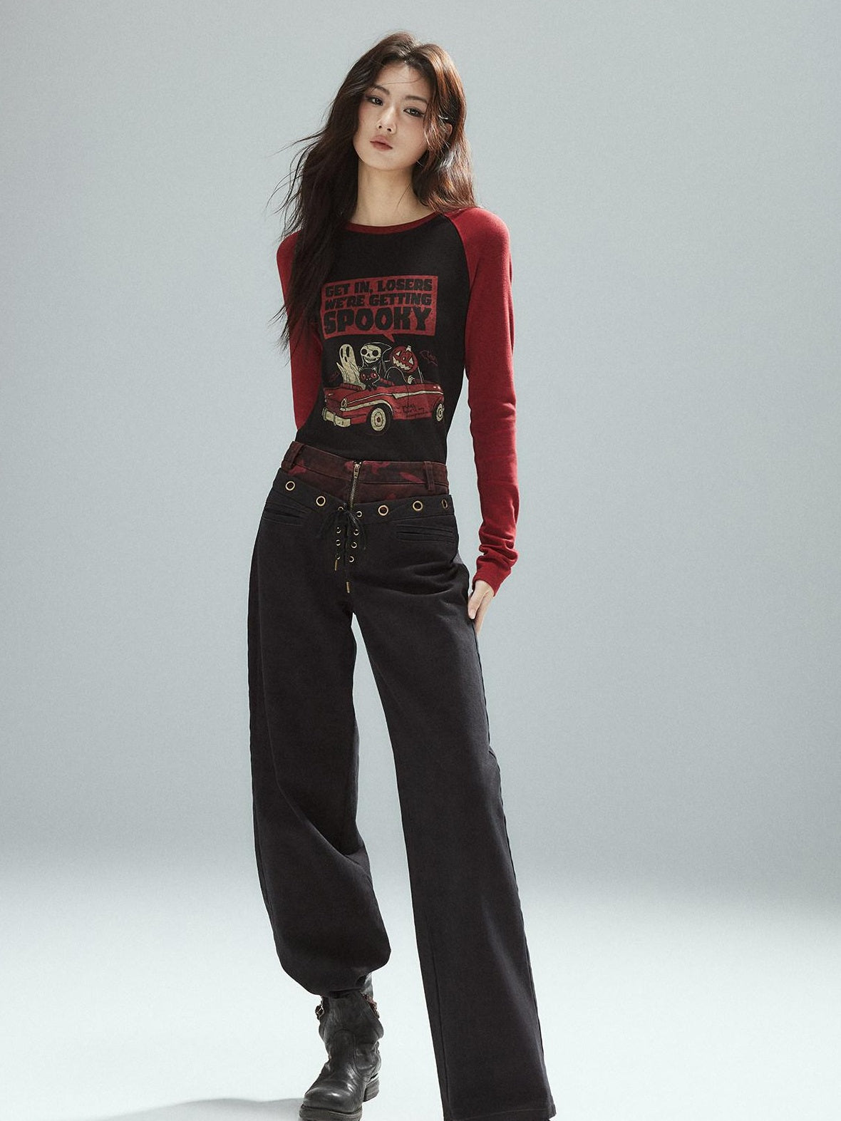 Low pixel Pure Cotton Patchwork Low Waist Street Zipper Women Colorblock Straight Pants