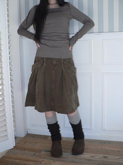 ang project Pleated Washed Distressed Pockets Vintage Women&