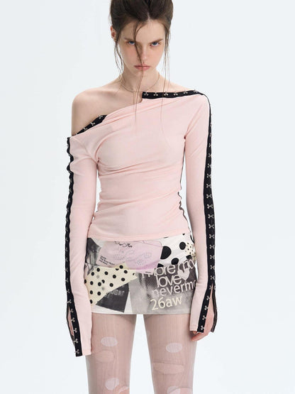 The NeverMore Brushed Viscose Spandex Sexy Slim Half Open Collar Long Sleeve Crop Tops