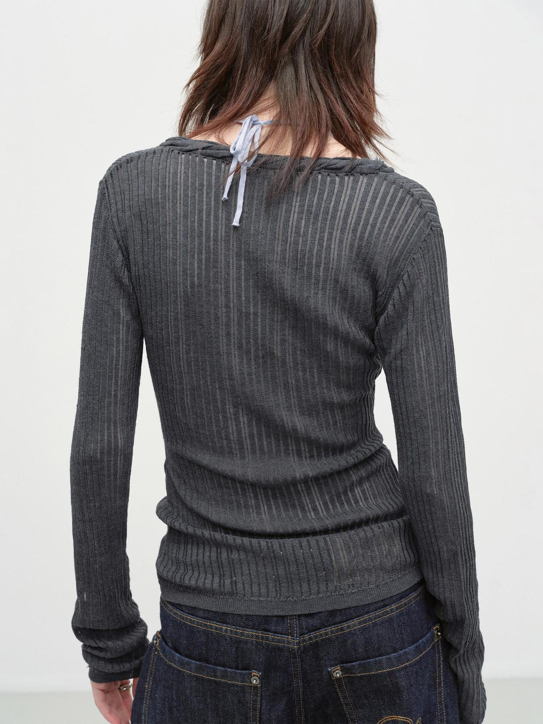 RUN TO THE FUTURE Antibacterial V-neck Slim Layered Knit Women Outdoor Gray Long Sleeve T-Shirts