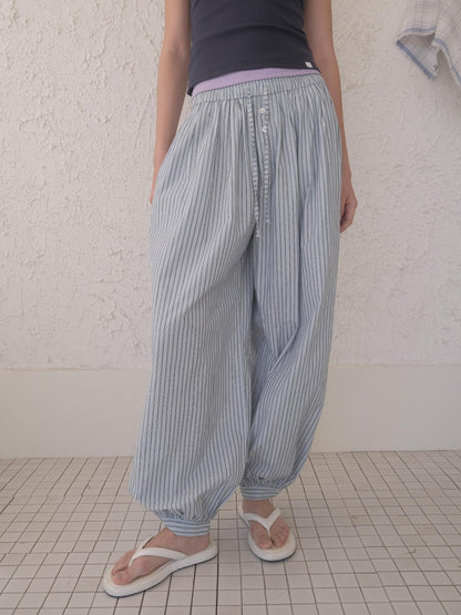 DKZ OFFICIAL Blue White Striped Relaxed Tapered Women&