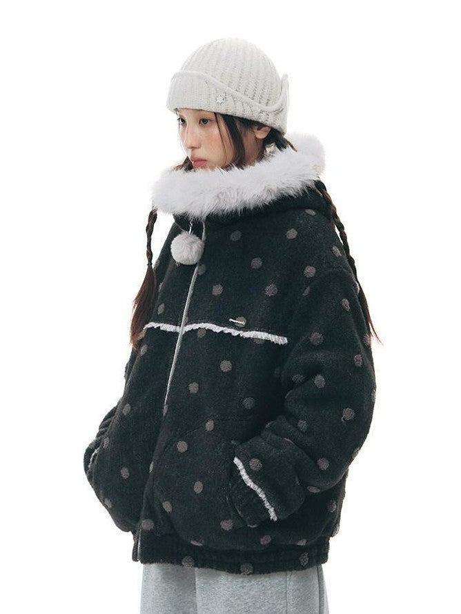NAPSNAPS Black Polka Dot Reversible Patchwork Hooded Women&