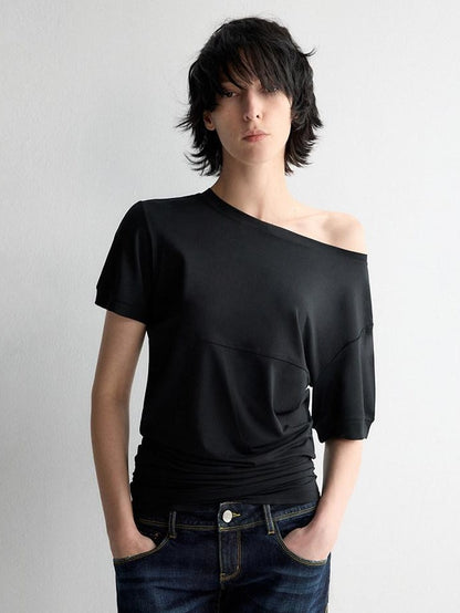 RUN TO THE FUTURE Breathable Modal Slim Fit Boat Neck Casual Women Solid Short Sleeve T-Shirts