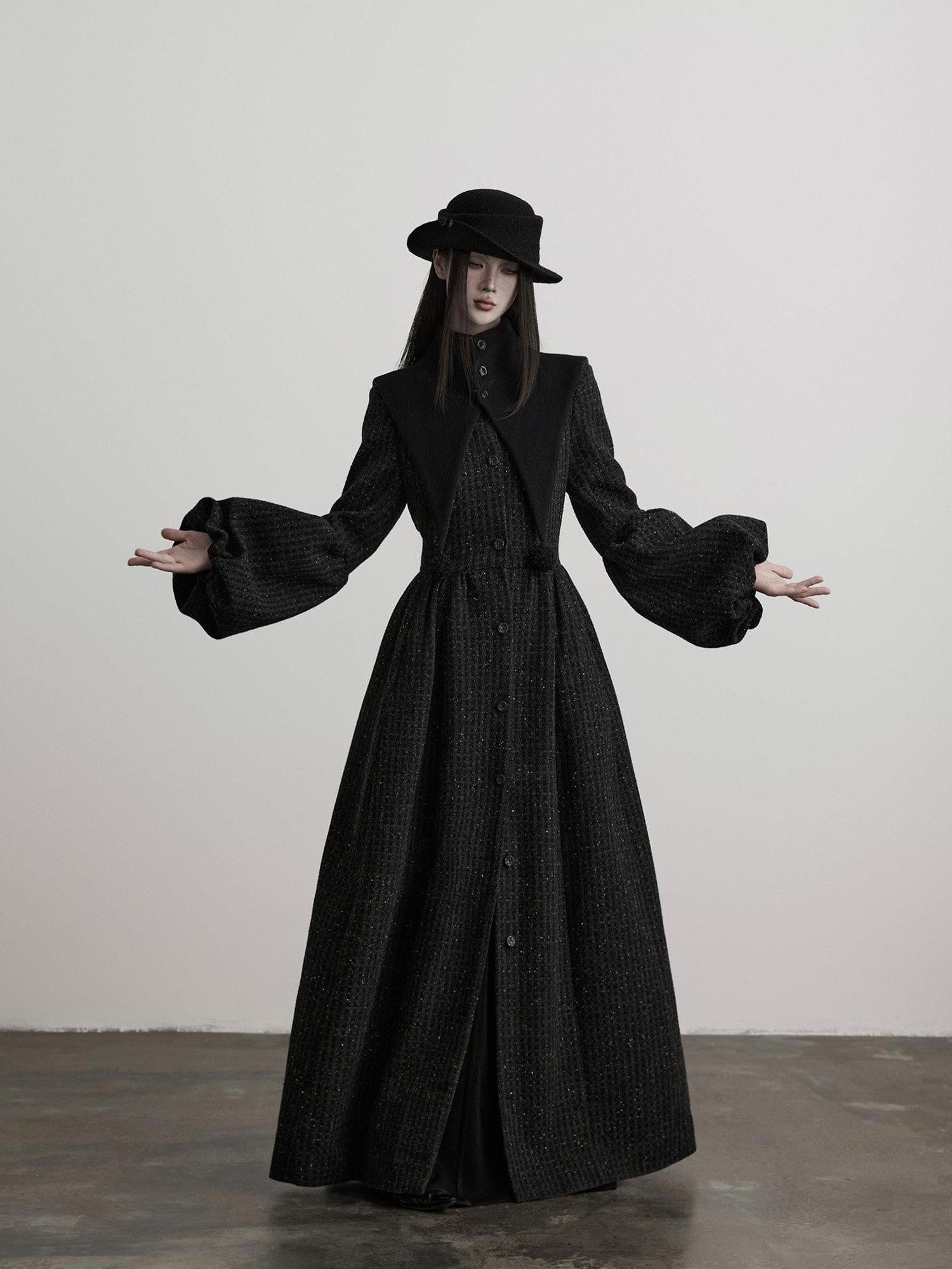 INDULGE Slim Casual Tailored Viscose Wool Blend Plaid High Waist Women Daily Long Coats