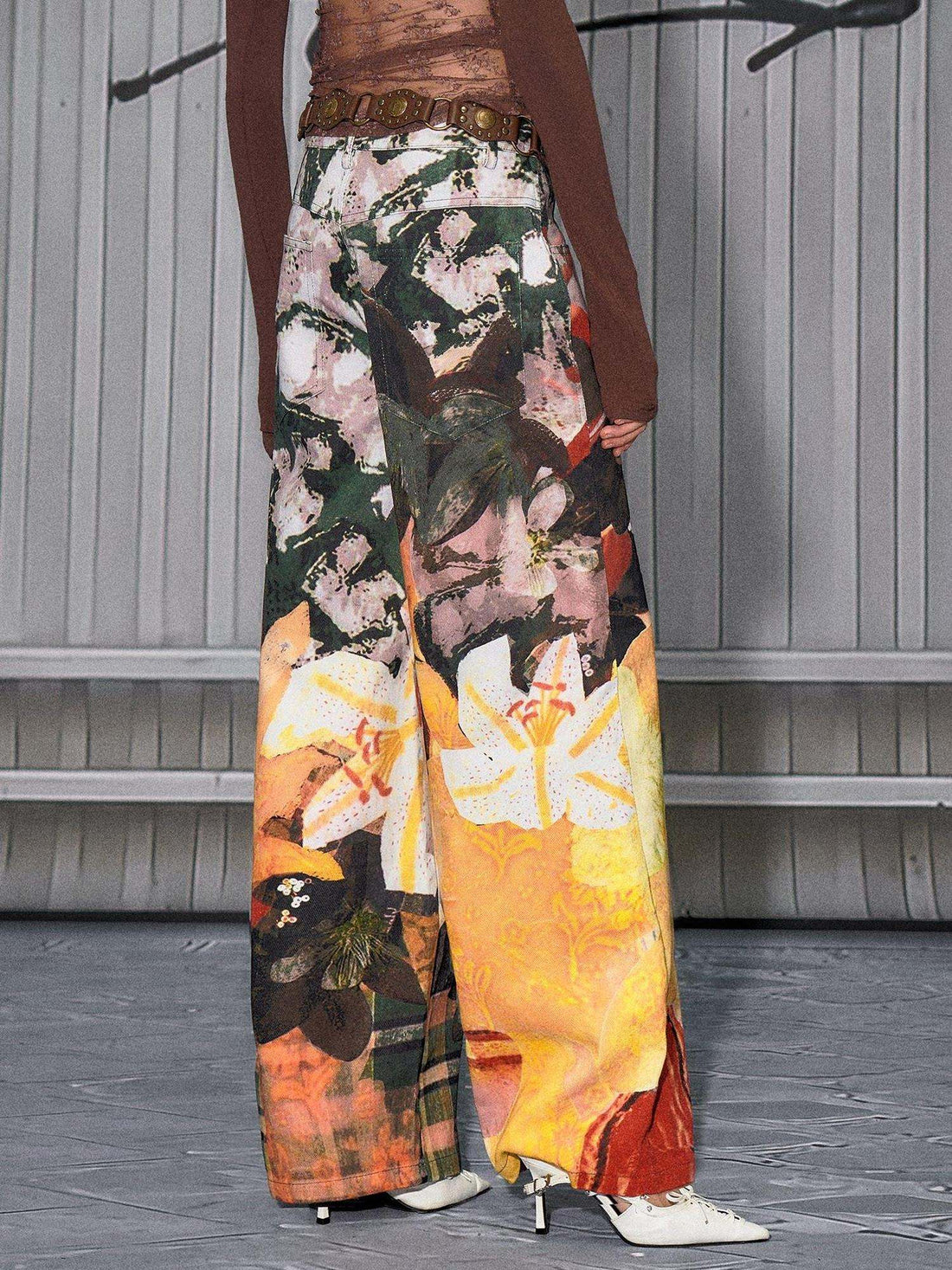 The NeverMore Sexy Mid Low Waist Hot Girl Floral Printed 100 Percent Cotton Wide Leg Pants