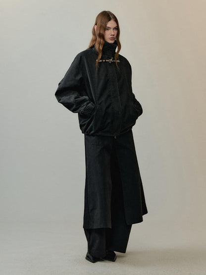AnnoMundi Thick Warm Polyester Minimalist Commuter Straight Fit Black Puffer Jackets
