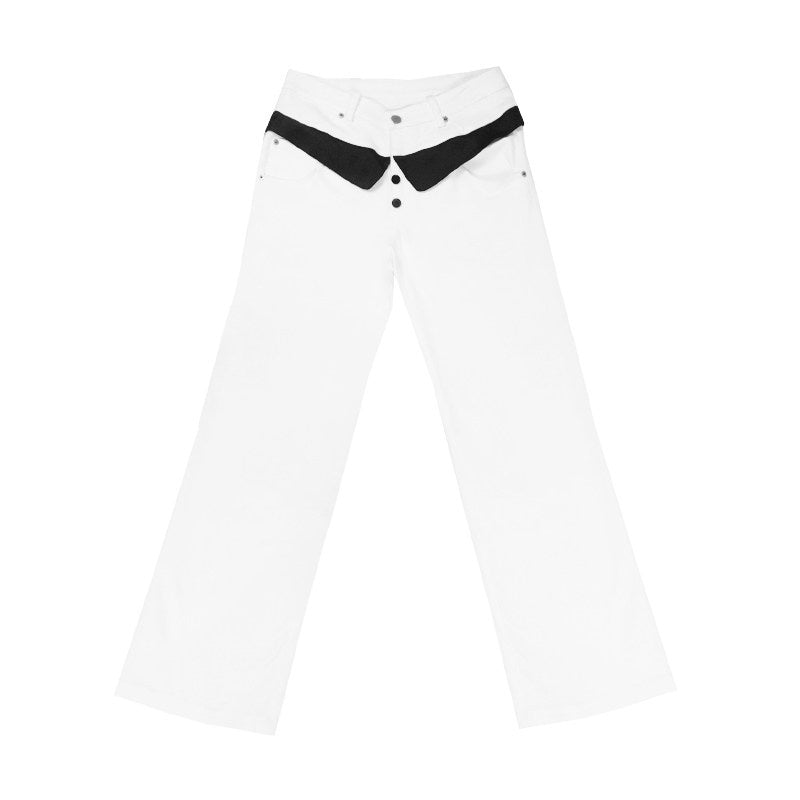 nit alcove Light Stretch Casual Dual Waist Natural Waist Unisex Black White Straight Pants