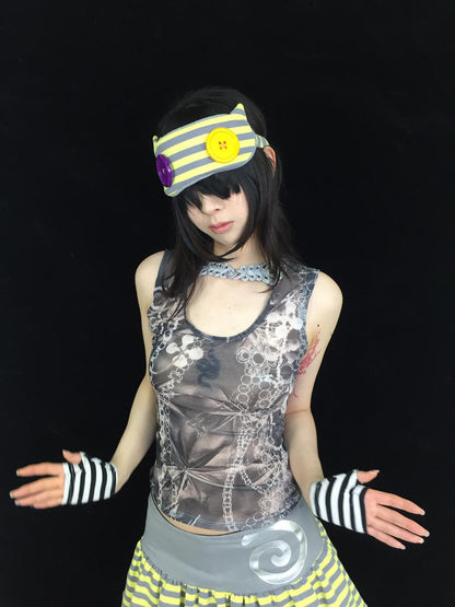 Ttsunami Mint Yellow Gray Striped Two Tone Button Devil Horn Women&