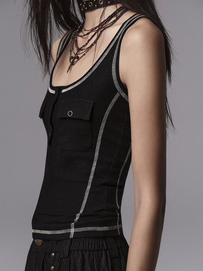Low pixel Soft Lyocell Wool Blend Dark Gothic Slim Fit Women Classic Solid Tank Tops
