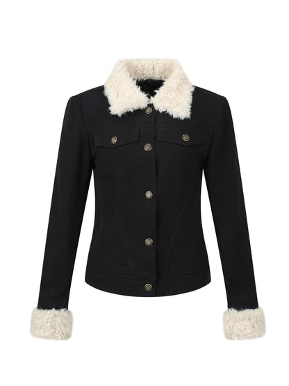 7Shiftin Warm Versatile Slim Fit Navy Button Lapel Short Women Fashion Cropped Jackets