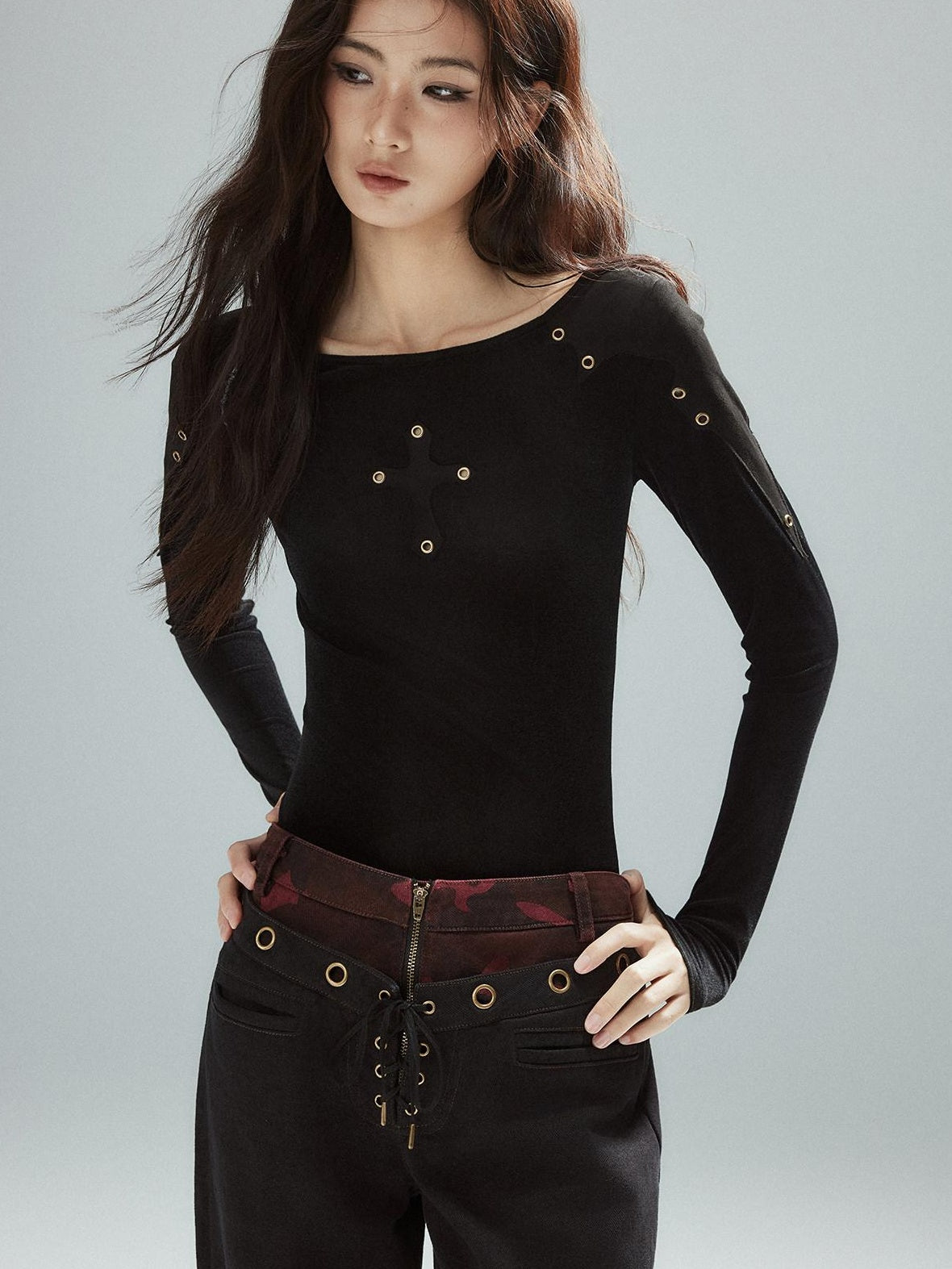 Low pixel Pure Cotton Patchwork Low Waist Street Zipper Women Colorblock Straight Pants