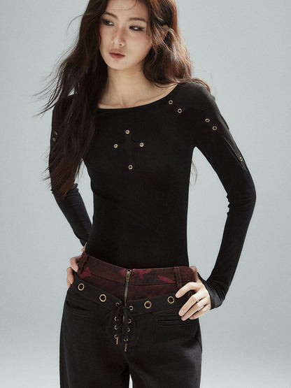 Low pixel Pure Cotton Patchwork Low Waist Street Zipper Women Colorblock Straight Pants