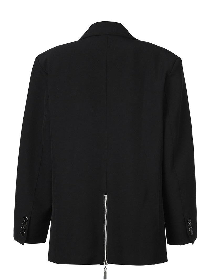 JYOSEI Black Padded Shoulder Loose Fit Single Button Pockets Women&