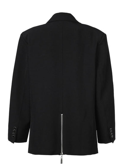 JYOSEI Black Padded Shoulder Loose Fit Single Button Pockets Women&
