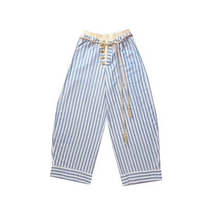 nit alcove Comfort Commuter Striped Pocket Natural Waist Cotton Blend Girls Wide Leg Pants