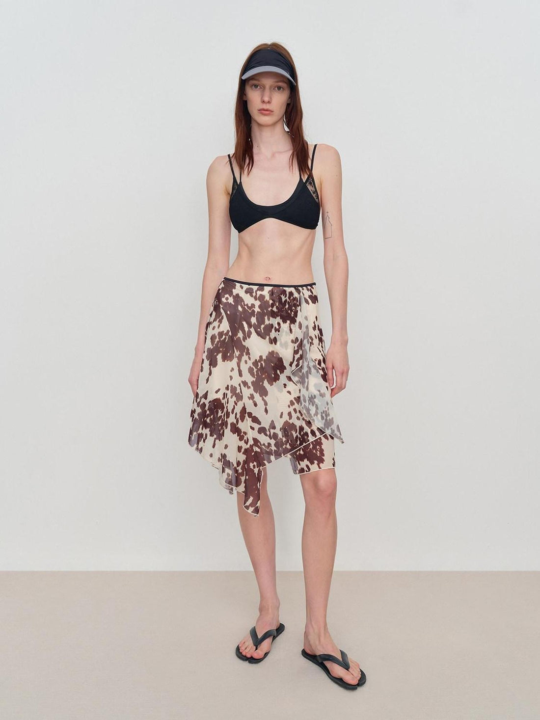 RUN TO THE FUTURE Breathable Lined Asymmetric A Line Casual Low Waist Cow Print Women Midi Skirts