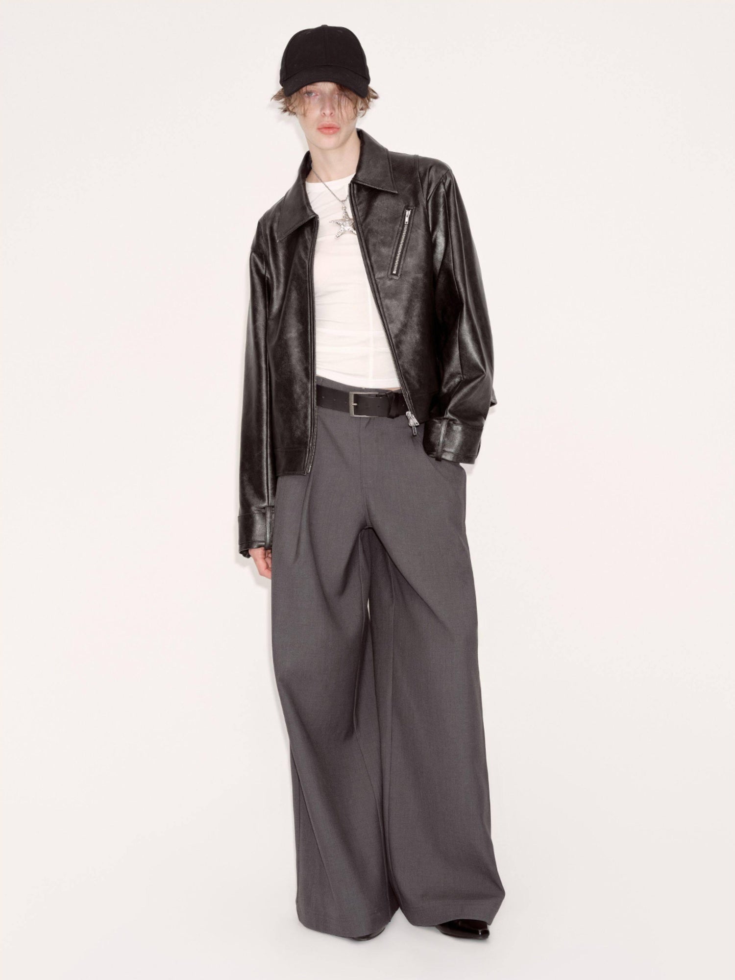 RUN TO THE FUTURE Minimalist Original Low Waist Women High Gray Poly Viscose Wide-Leg Pants