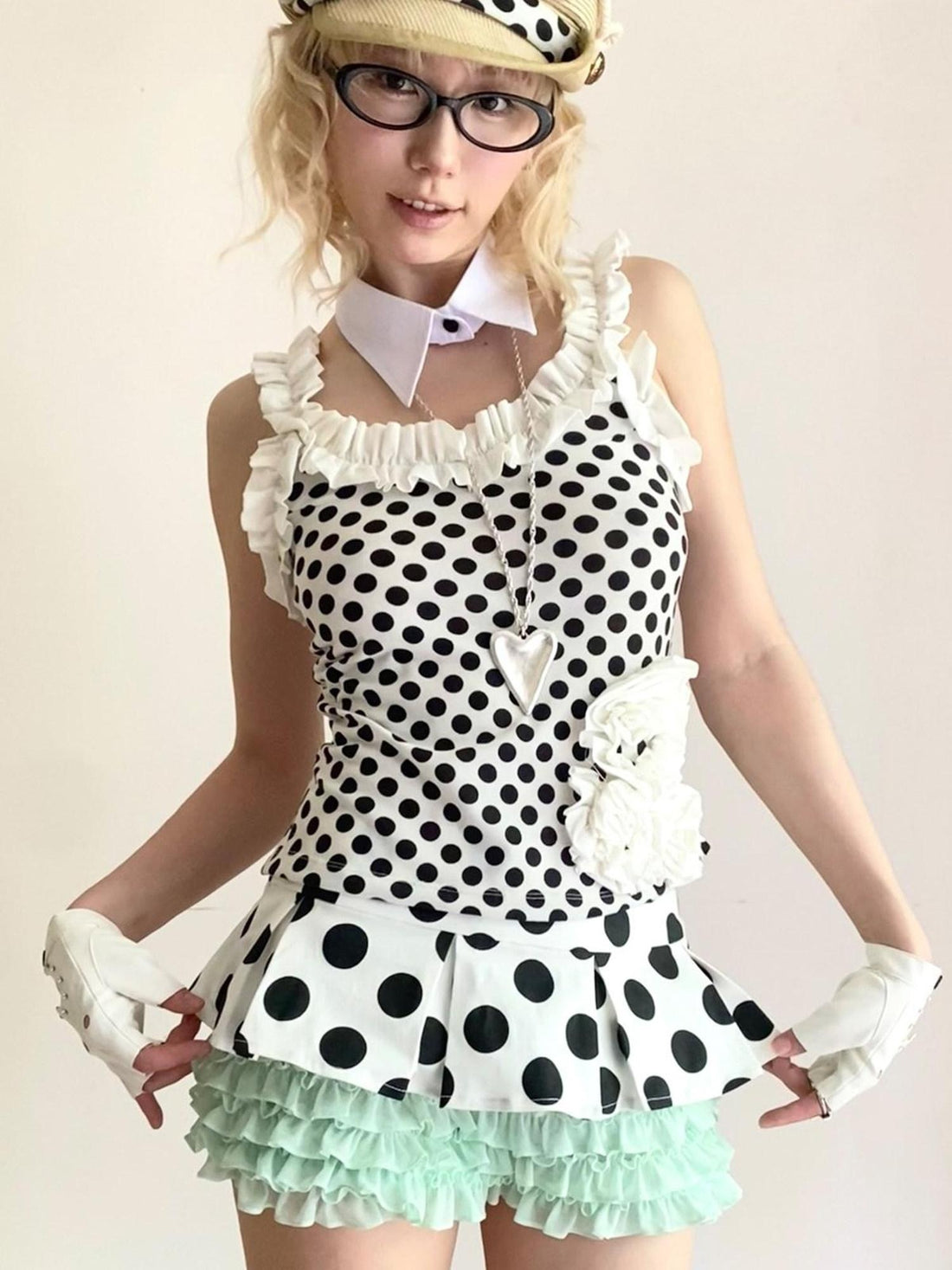 nit alcove Breathable High Stretch Cotton Ruched Slim Commuter Unisex Polka Dot Tank Tops