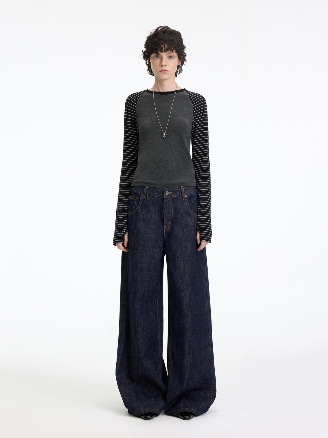 RUN TO THE FUTURE Casual Natural Waist Wide Leg Cotton Zipper Women Indigo Straight Jeans