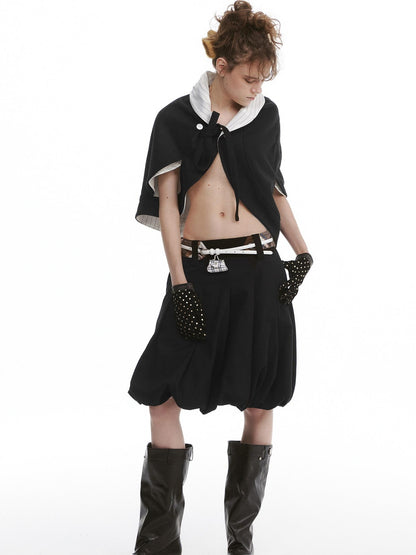 nit alcove Cute Bow Plaid Cropped Lapel Top High Waist Skirt Unisex Top &amp; Skirt Sets