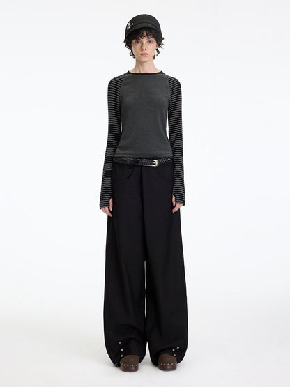 RUN TO THE FUTURE Comfortable Low Rise Minimalist Unisex Black Polyester Wide-Leg Pants