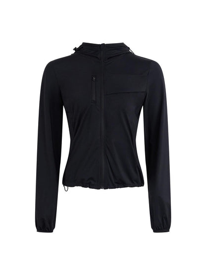 RUN TO THE FUTURE Breathable Upf110 Protection Slim Fit Hooded Zip Cropped Female Black Hoodies