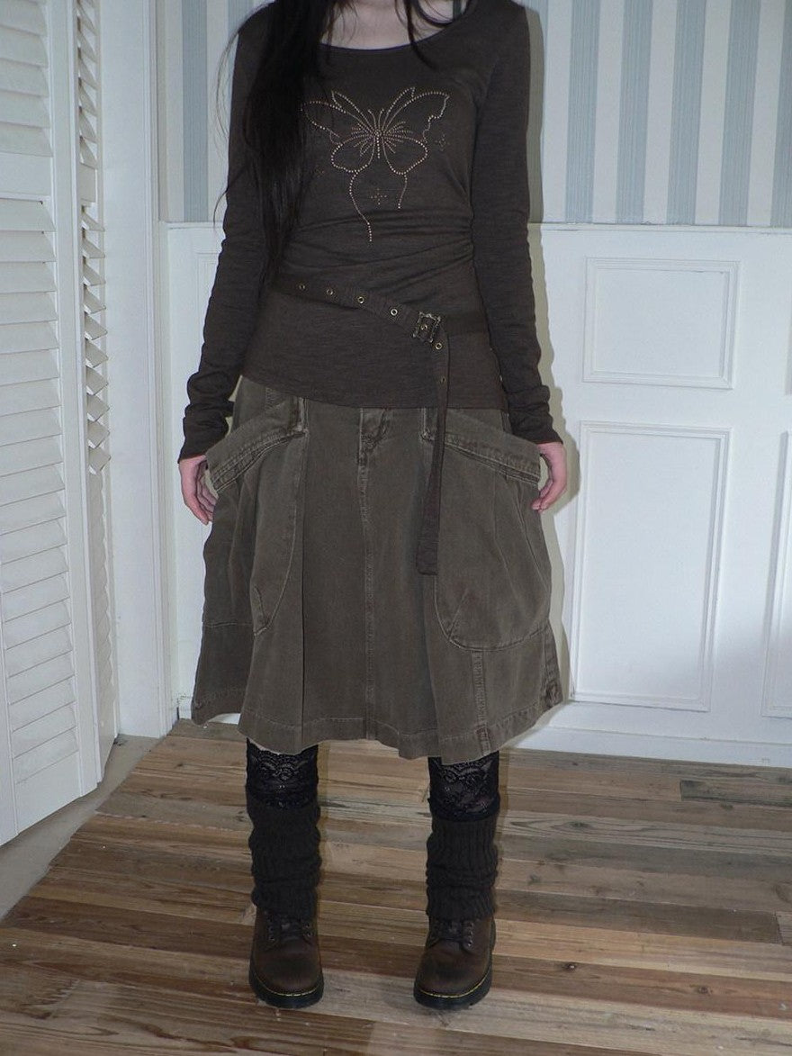 ang project Pleated Washed Distressed Pockets Vintage Women&