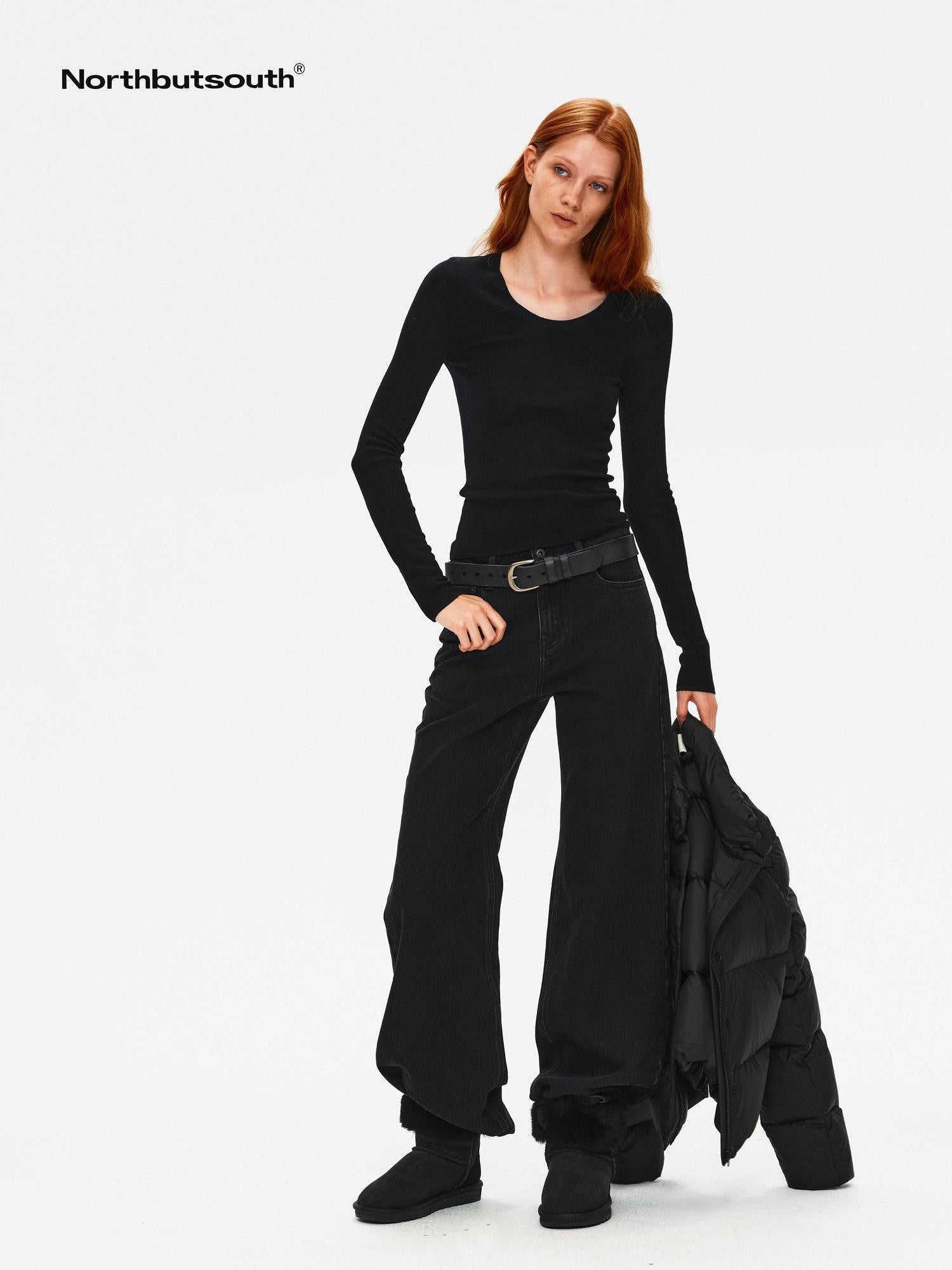 Northbutsouth Four Color U Neck Slim Fit Lightweight Long Sleeve Women&