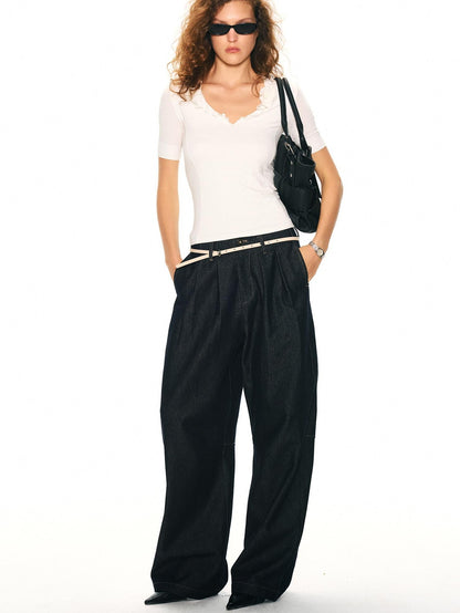 2th Desire Shimmer Contrast Stitching High Waist Button Women&