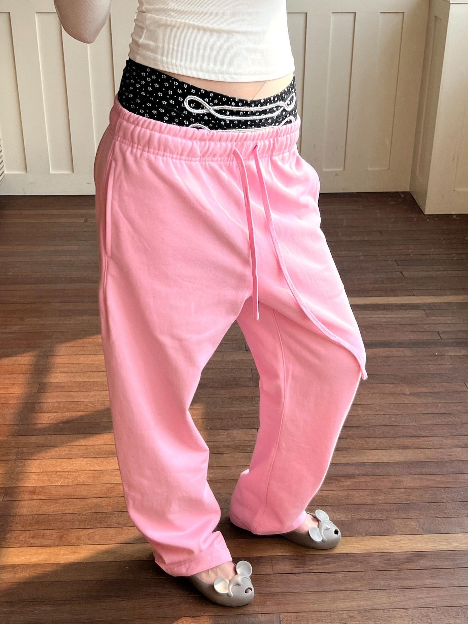 nit alcove 100 Percent Cotton Soft Comfort Casual Natural Waist Unisex Pink Straight Pants