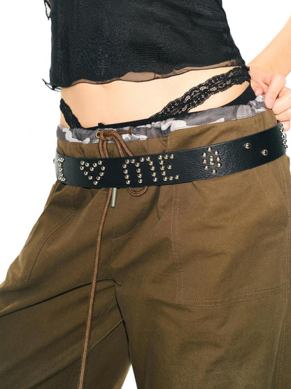 2th Desire Black Riveted Letter I Love Me Metal Buckle Punk Edgy Women&