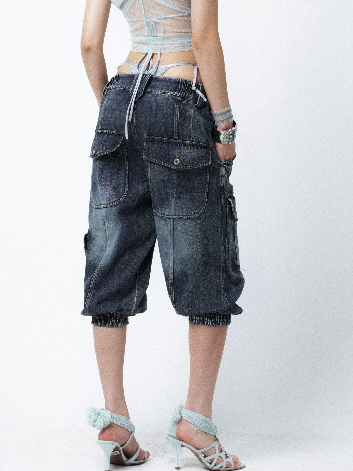 OPEN AESTHETIC Waterwashed Distressed Rhinestone Women&