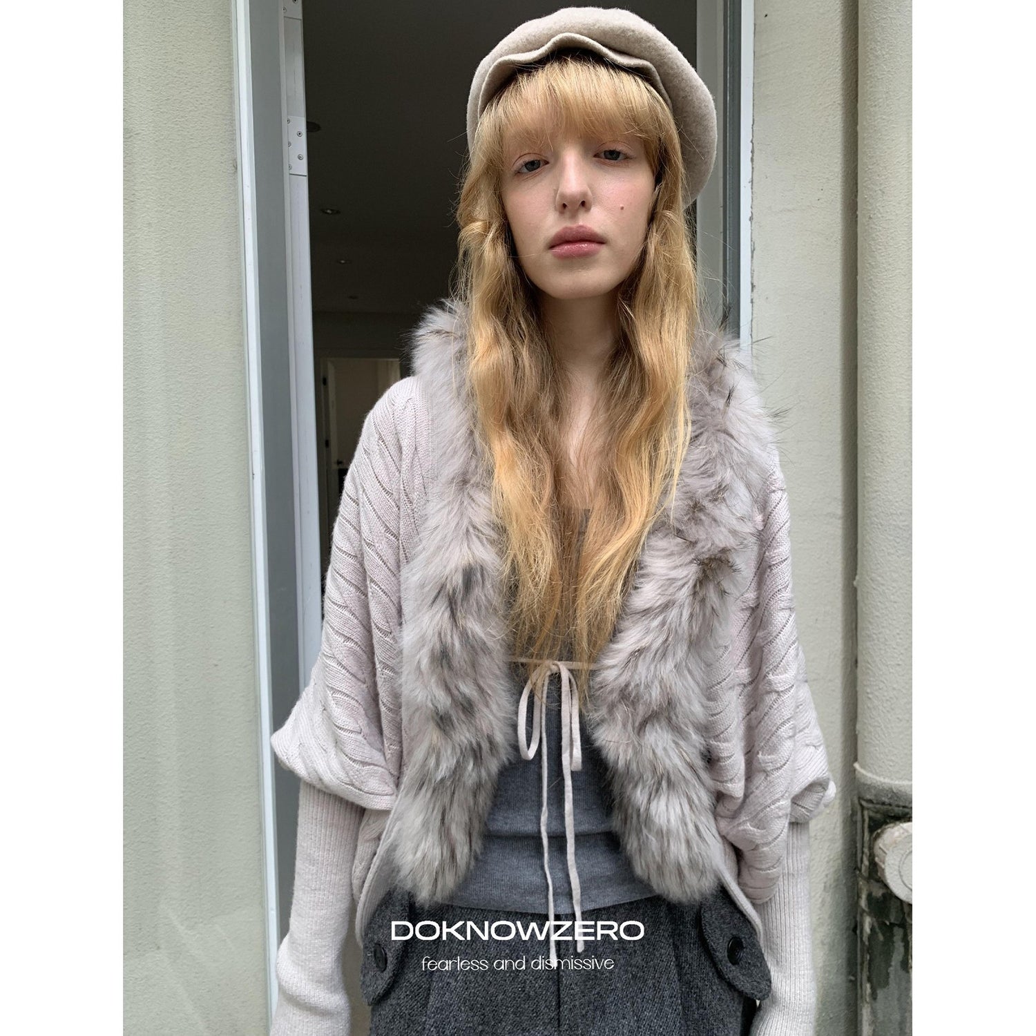 DKZ_OFFICIAL_Faux_Mink_Batwing_V-neck_Loose_Knit_Women&