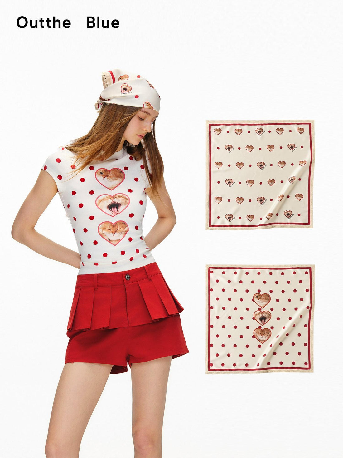 OuttheBlue Decorative Animal Polka Dot Heart Small Square Headscarf Unisex Youth Headdresses