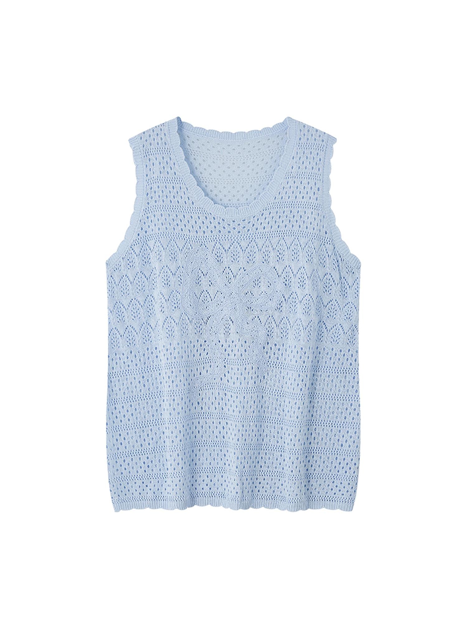 DIDDI MODA Loose Knit Vest With Bow Embroidery And Hollow Out