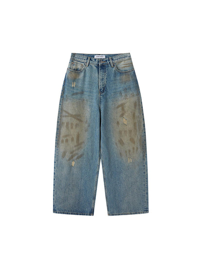 DIDDI MODA Vintage Washed Distressed Wide Leg Jeans