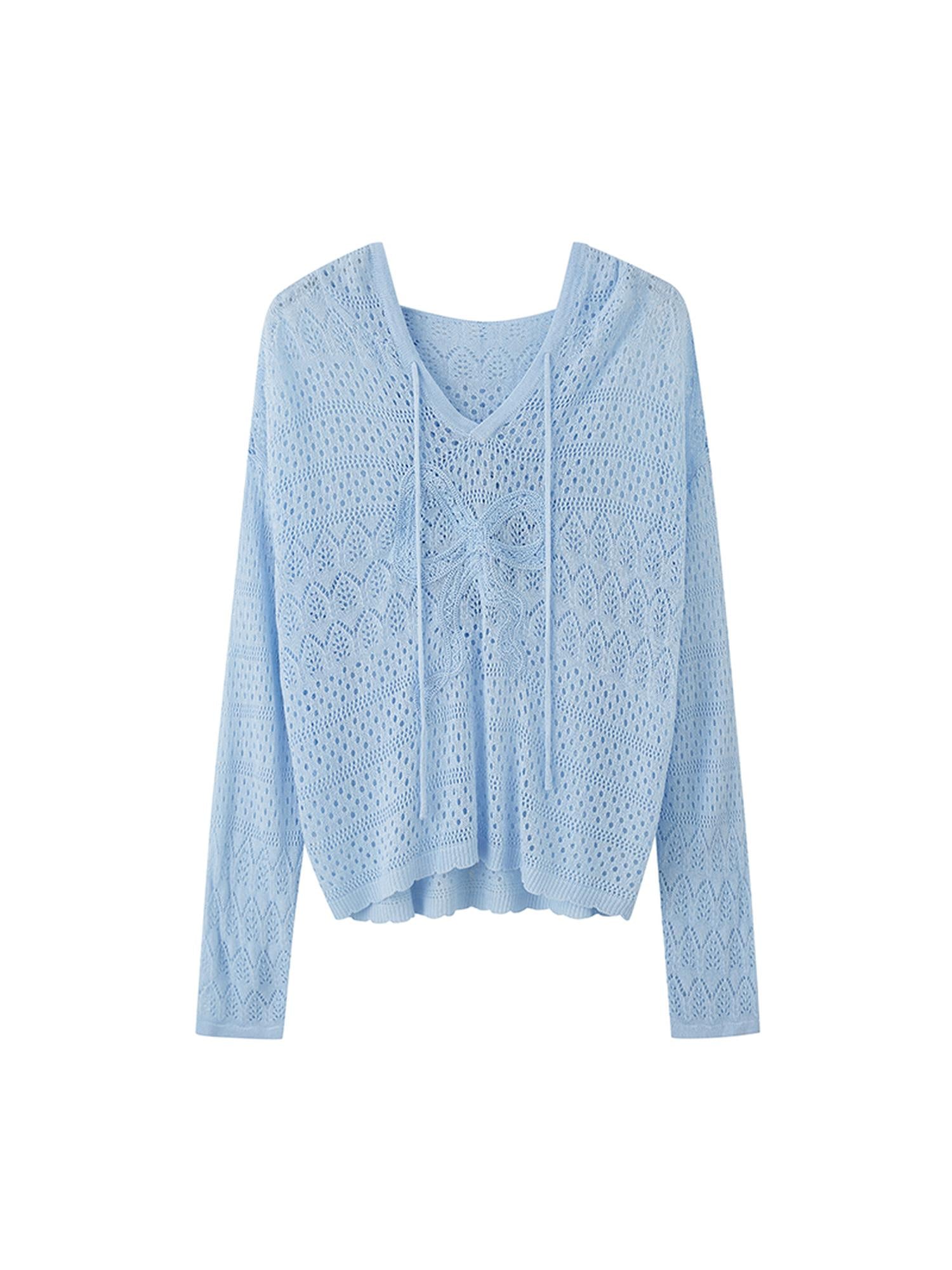 DIDDI MODA Lace Knit Bow Hooded Top