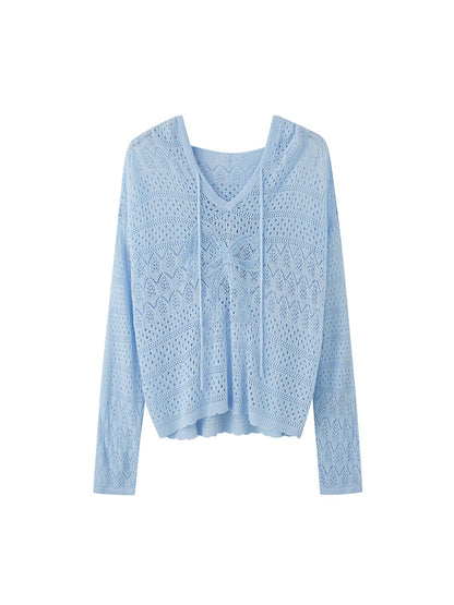 DIDDI MODA Lace Knit Bow Hooded Top