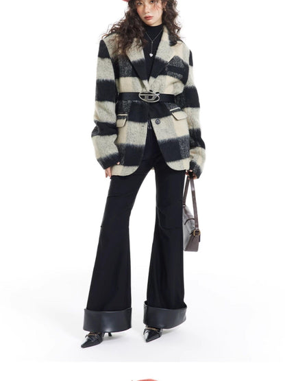 7Shiftin Padded Plaid Stand Collar Korean Commuter Straight Fit Short Coat