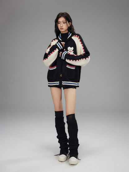 Low pixel Wool Blend Hooded Zip Colorblock Loose Casual Women Animal Print Cropped Jackets